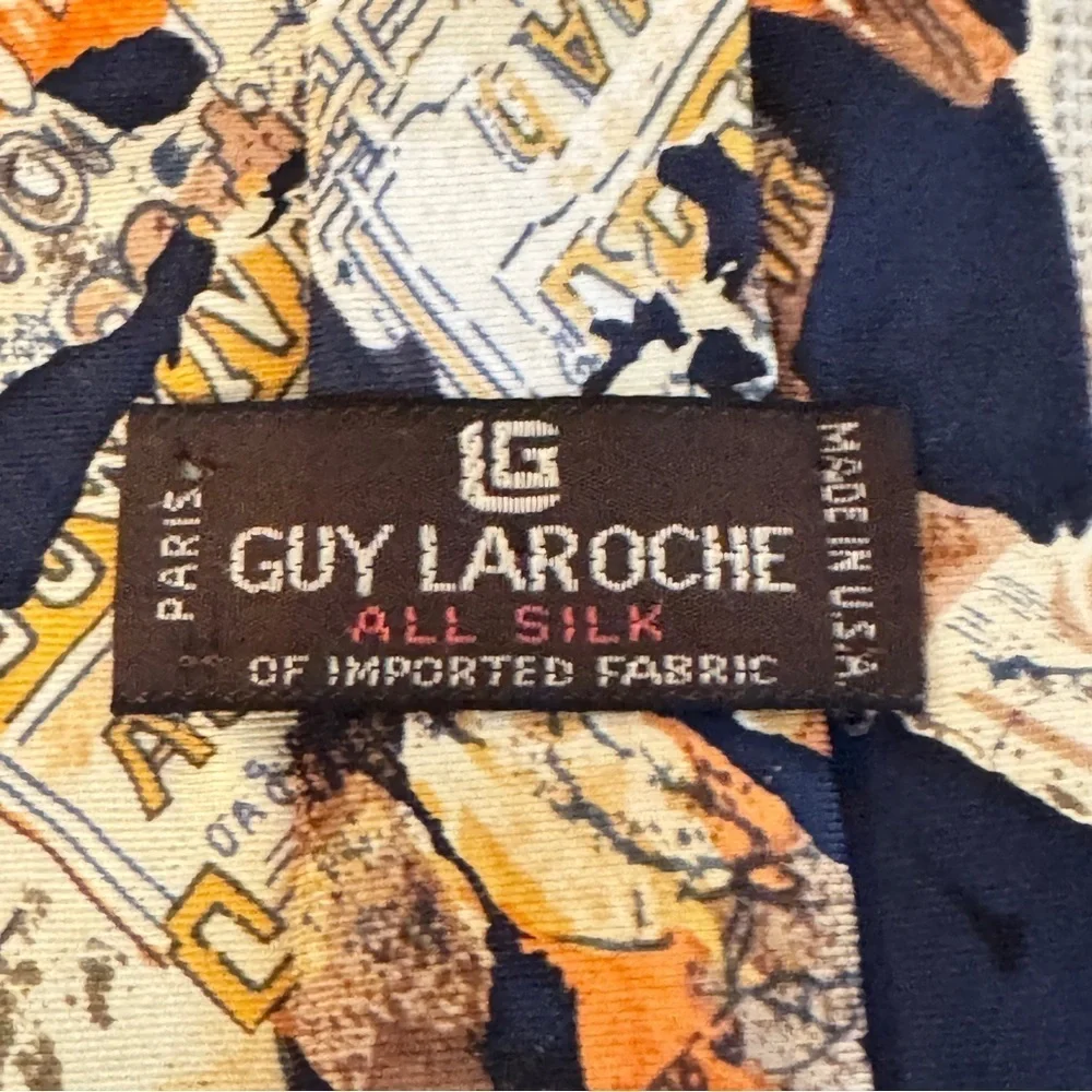 Guy Laroche Men’s Silk Tie Blue Orange Vintage Made In USA
